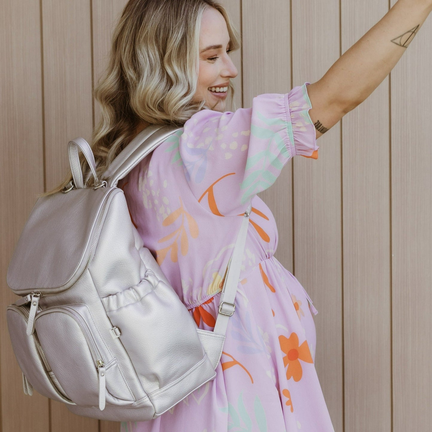 Dimple Faux Leather Diaper Backpack - Metallic