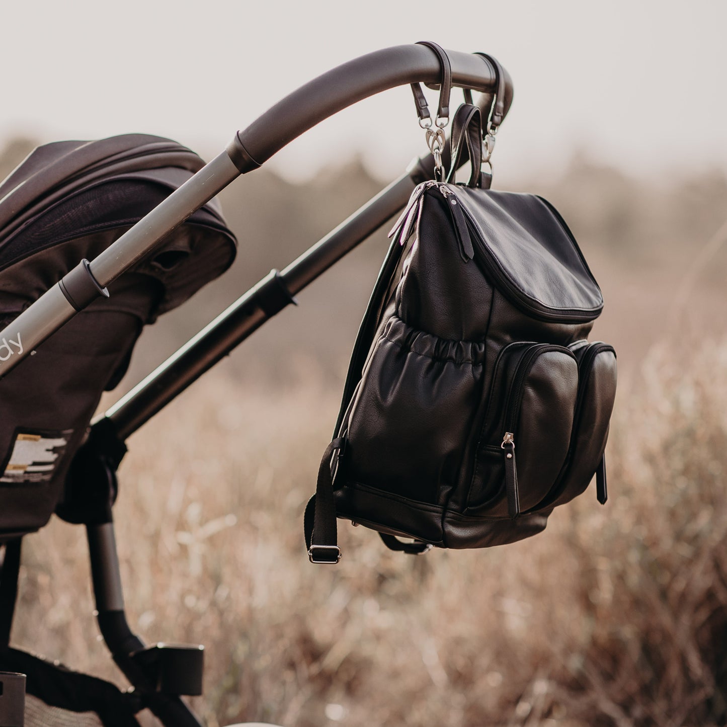 Faux Leather Diaper Backpack - Black