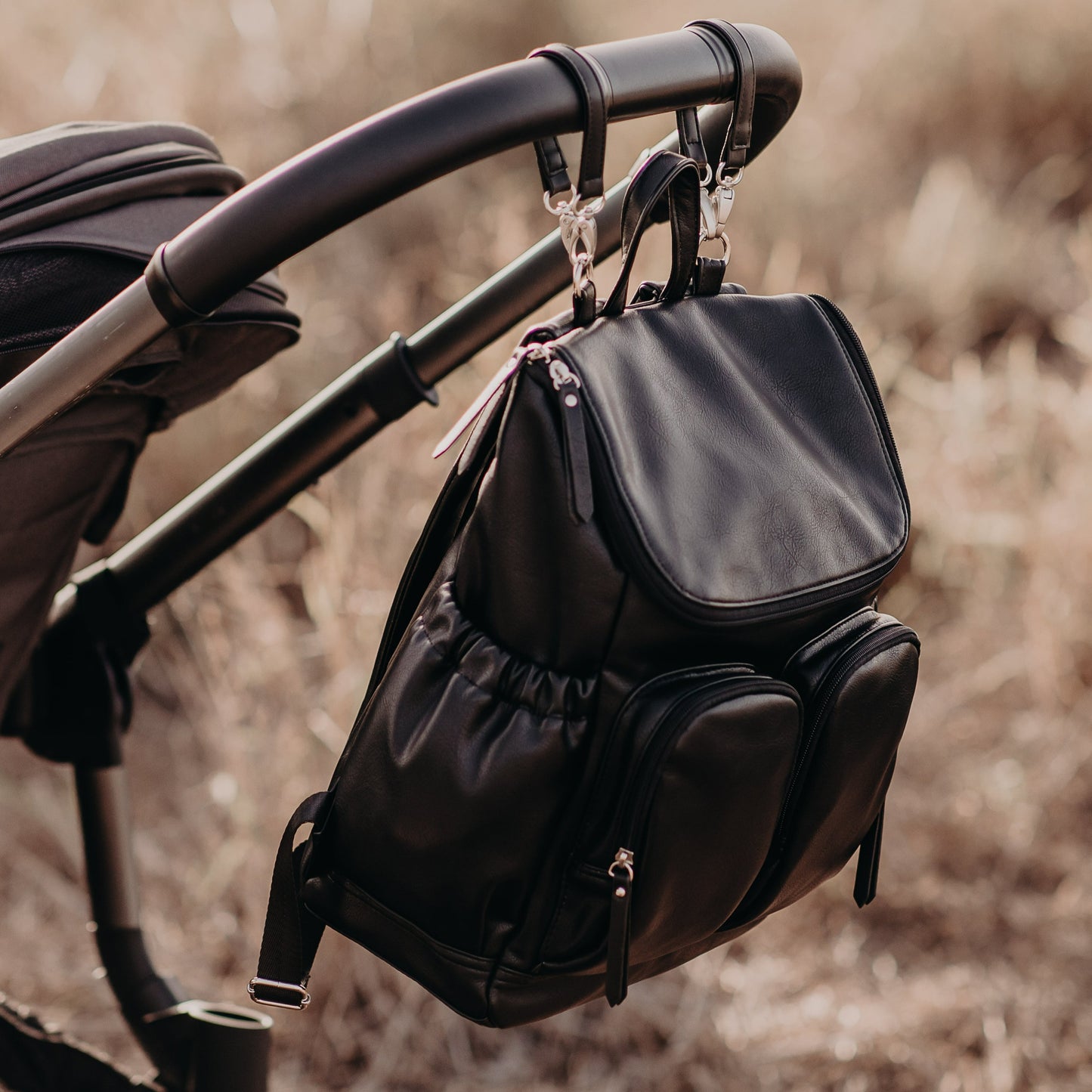 Faux Leather Diaper Backpack - Black