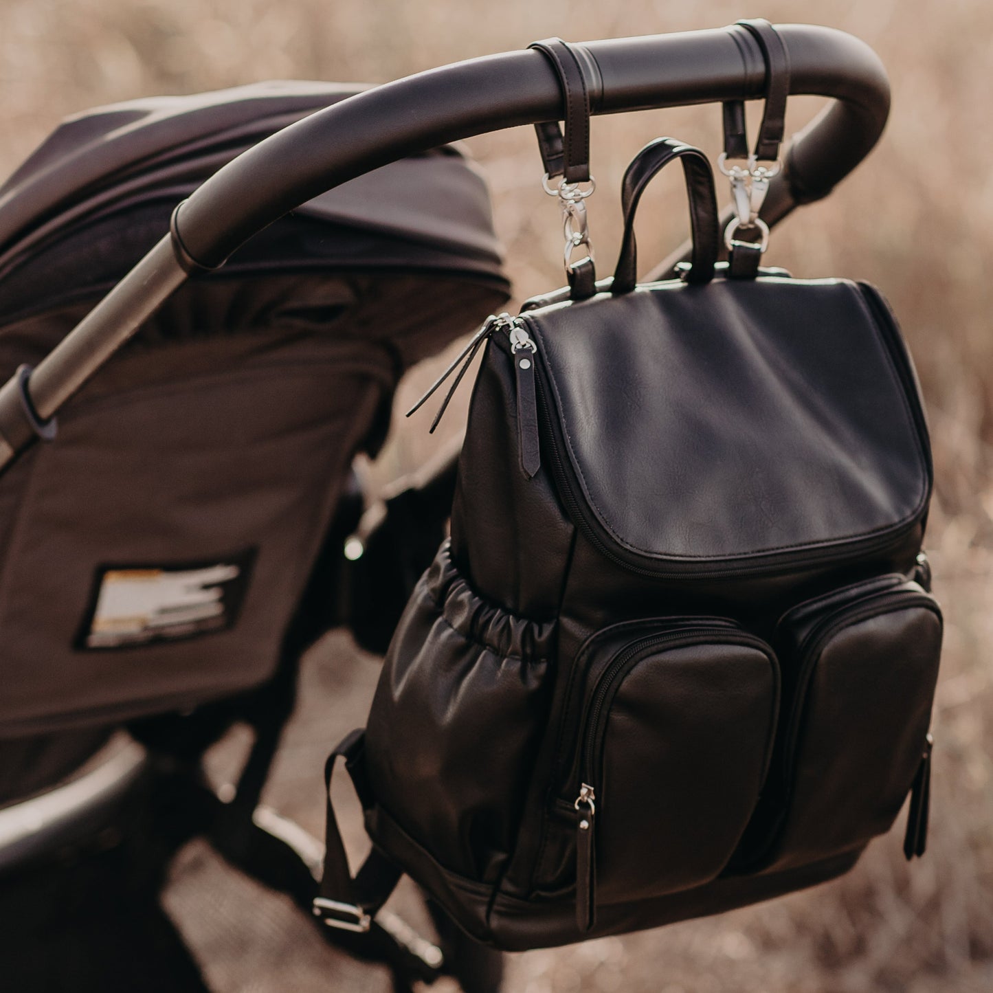 Faux Leather Diaper Backpack - Black