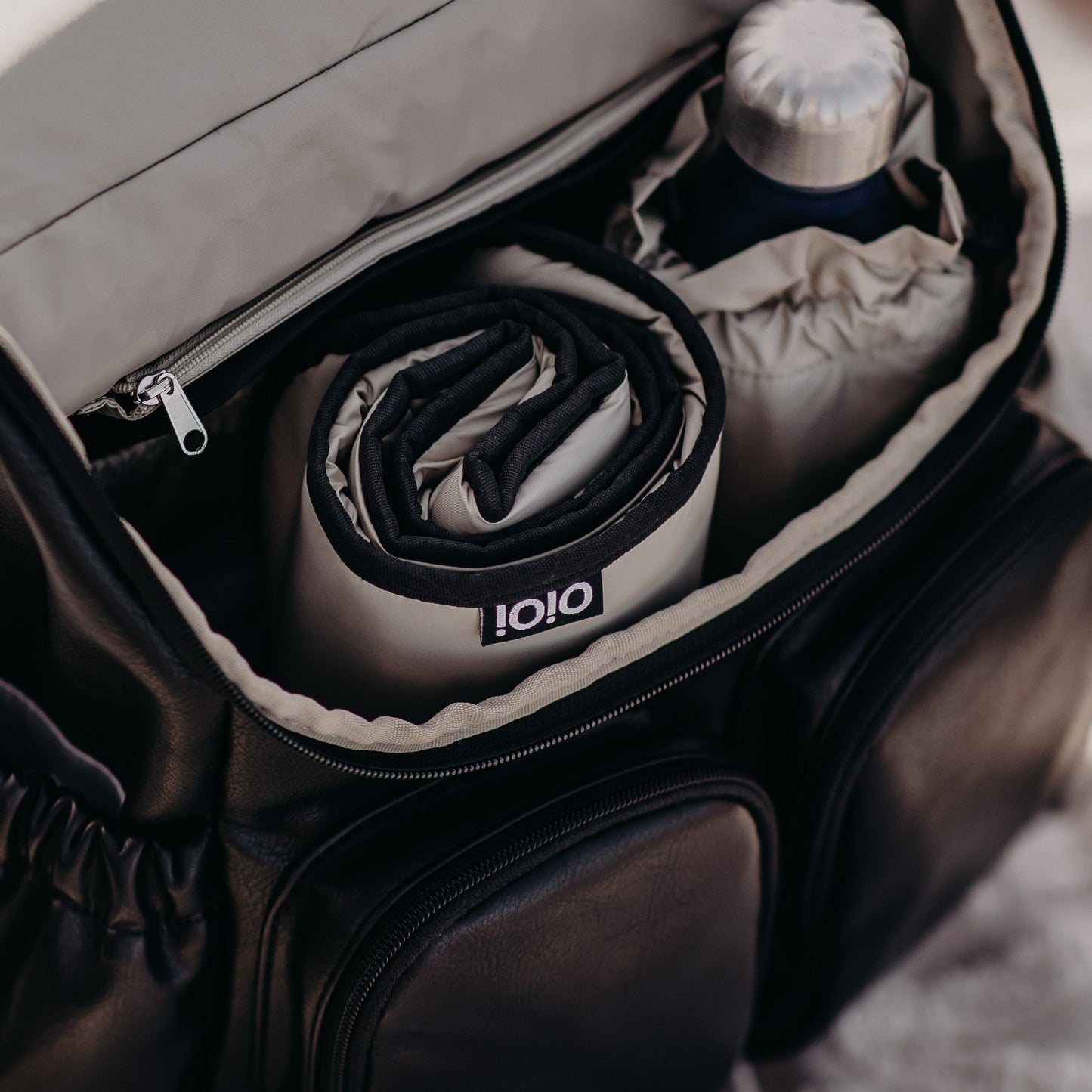 Faux Leather Diaper Backpack - Black