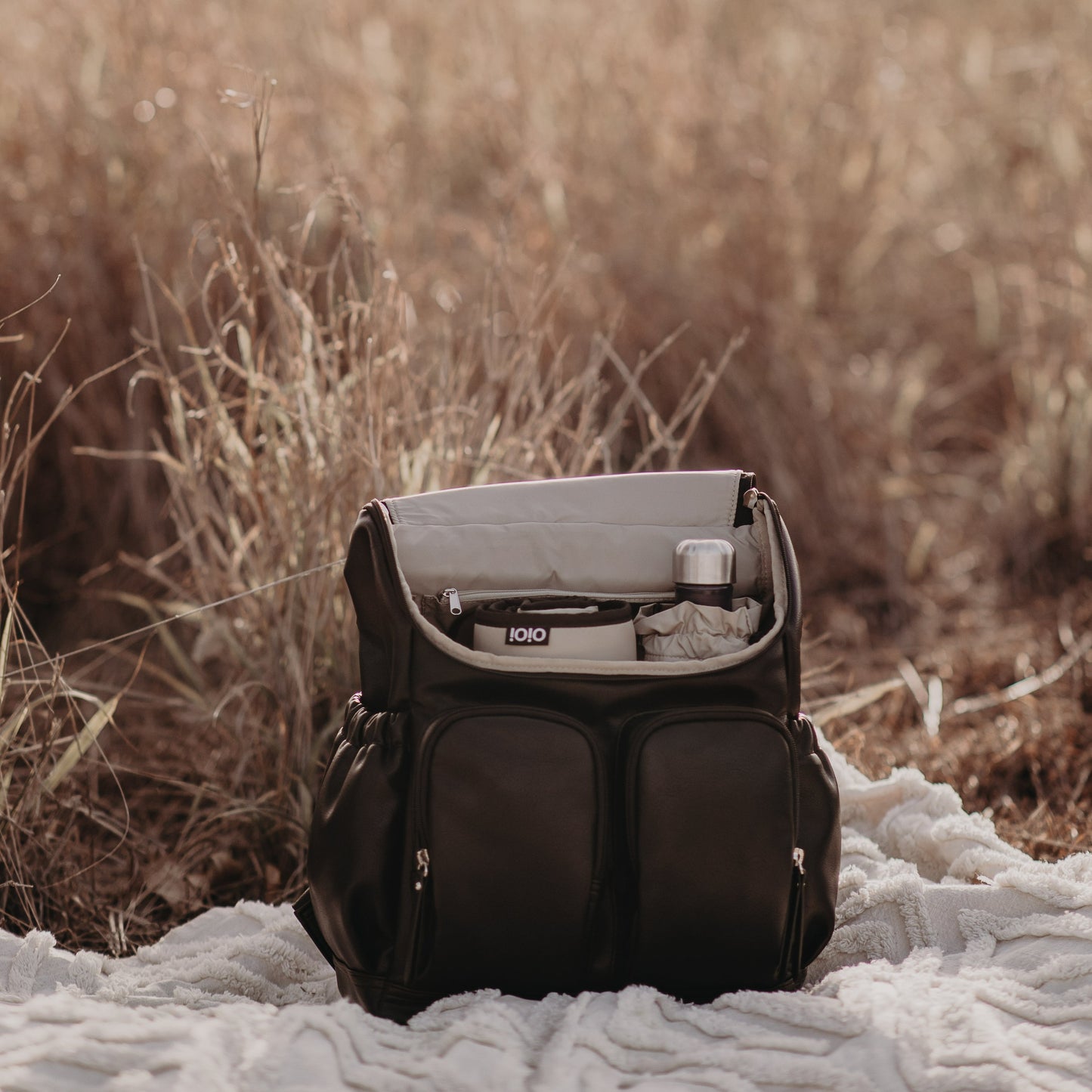 Faux Leather Diaper Backpack - Black