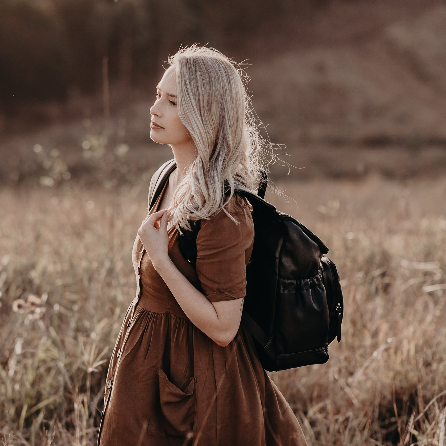 Faux Leather Diaper Backpack - Black