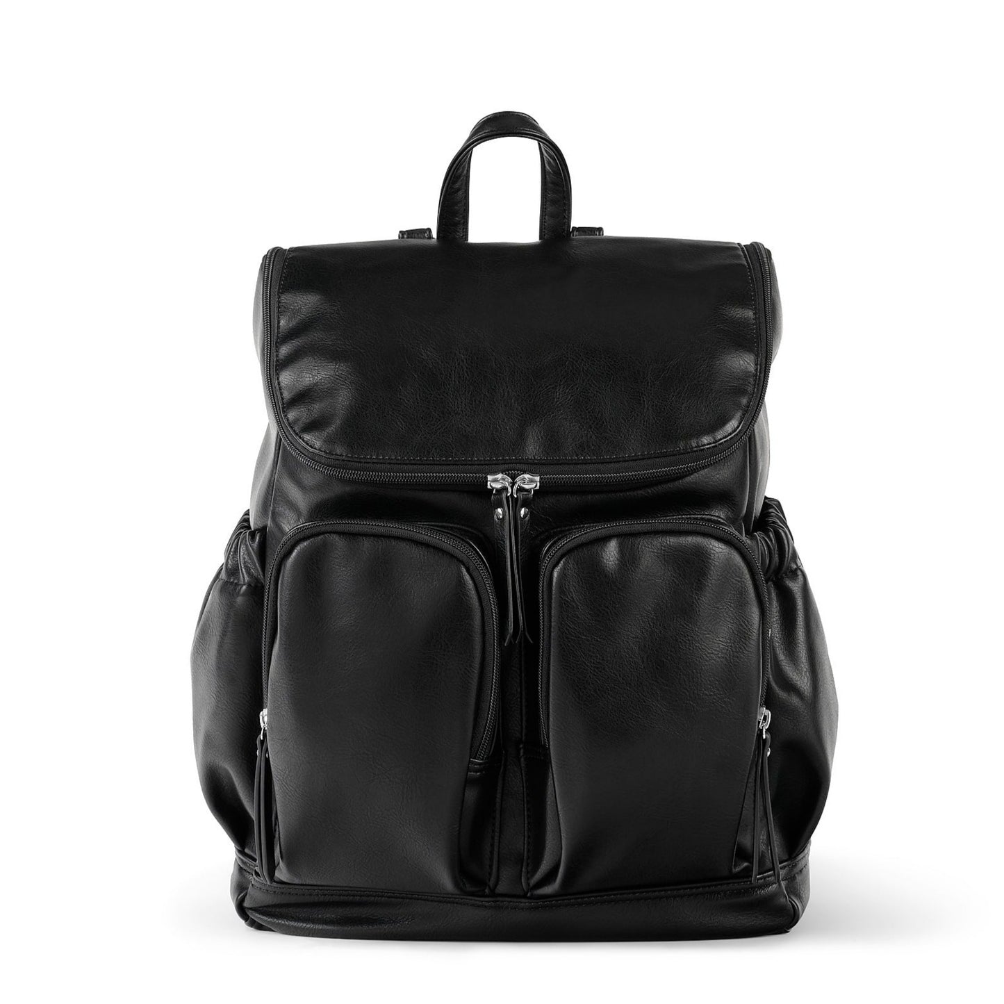 Faux Leather Diaper Backpack - Black