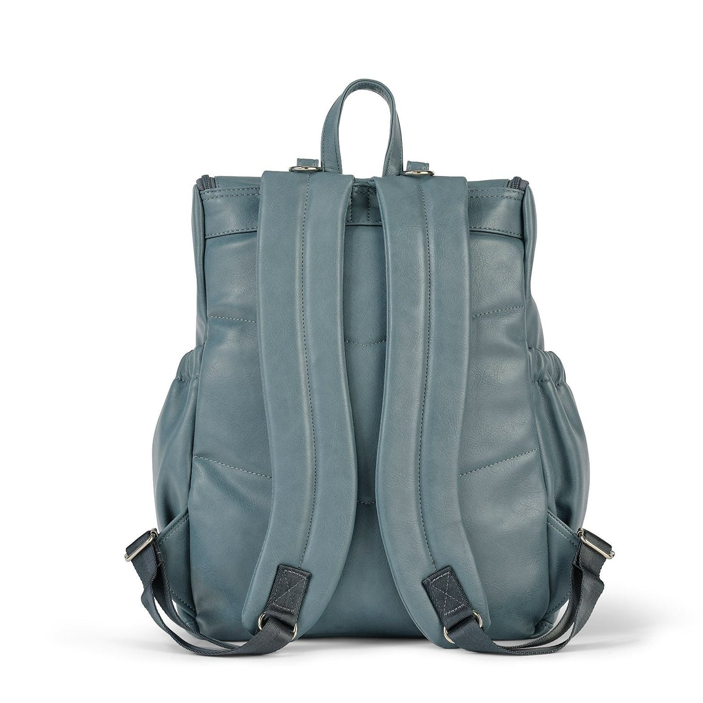 Faux Leather Diaper Backpack - Stone Blue