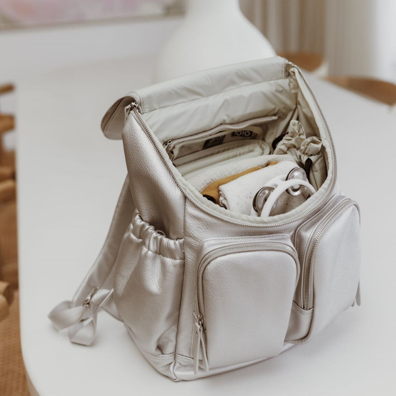 Dimple Faux Leather Diaper Backpack - Metallic
