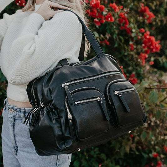 Carry All Diaper Bag - Black Vegan Leather