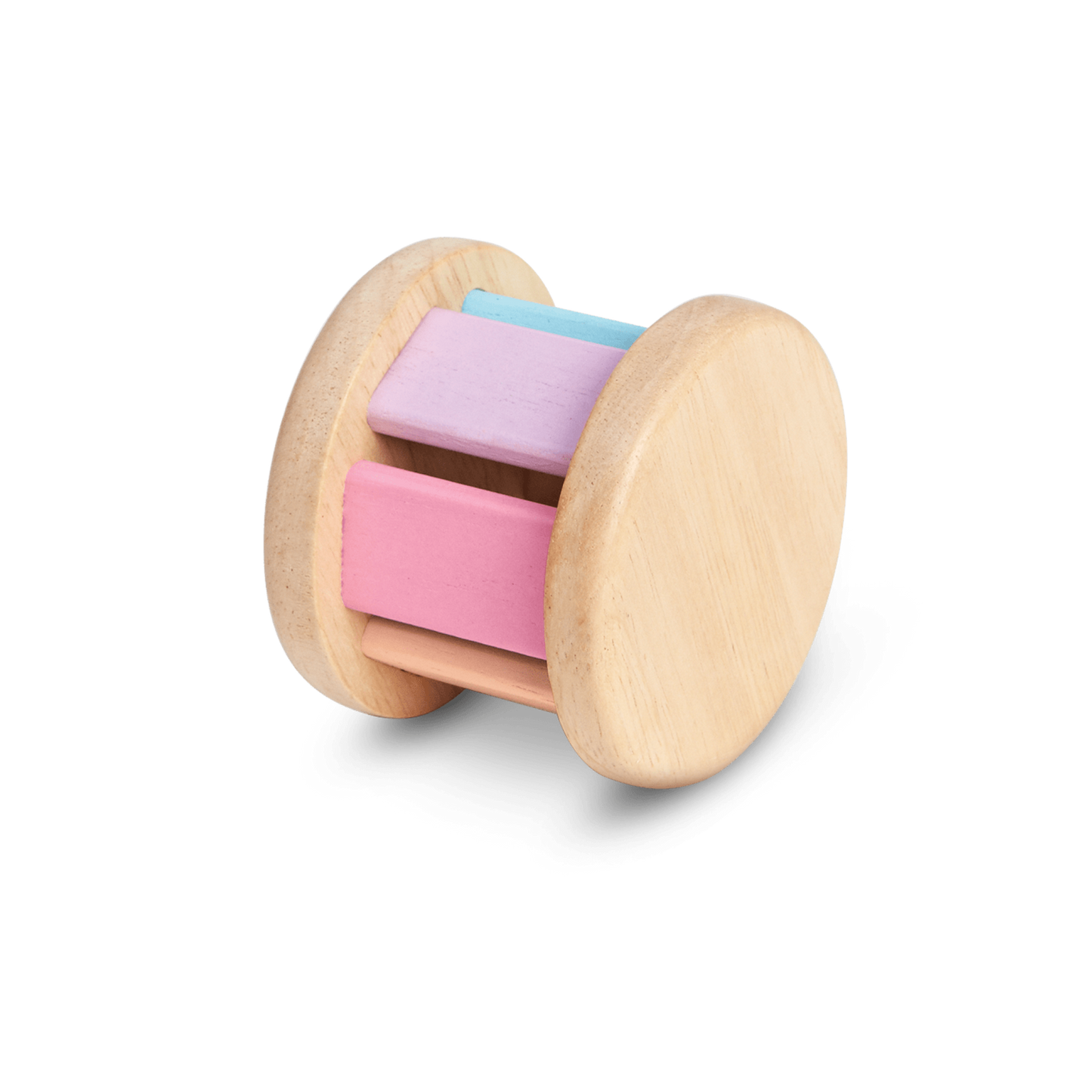 This toy creates sounds when rolled. Stimulates sight and sound.