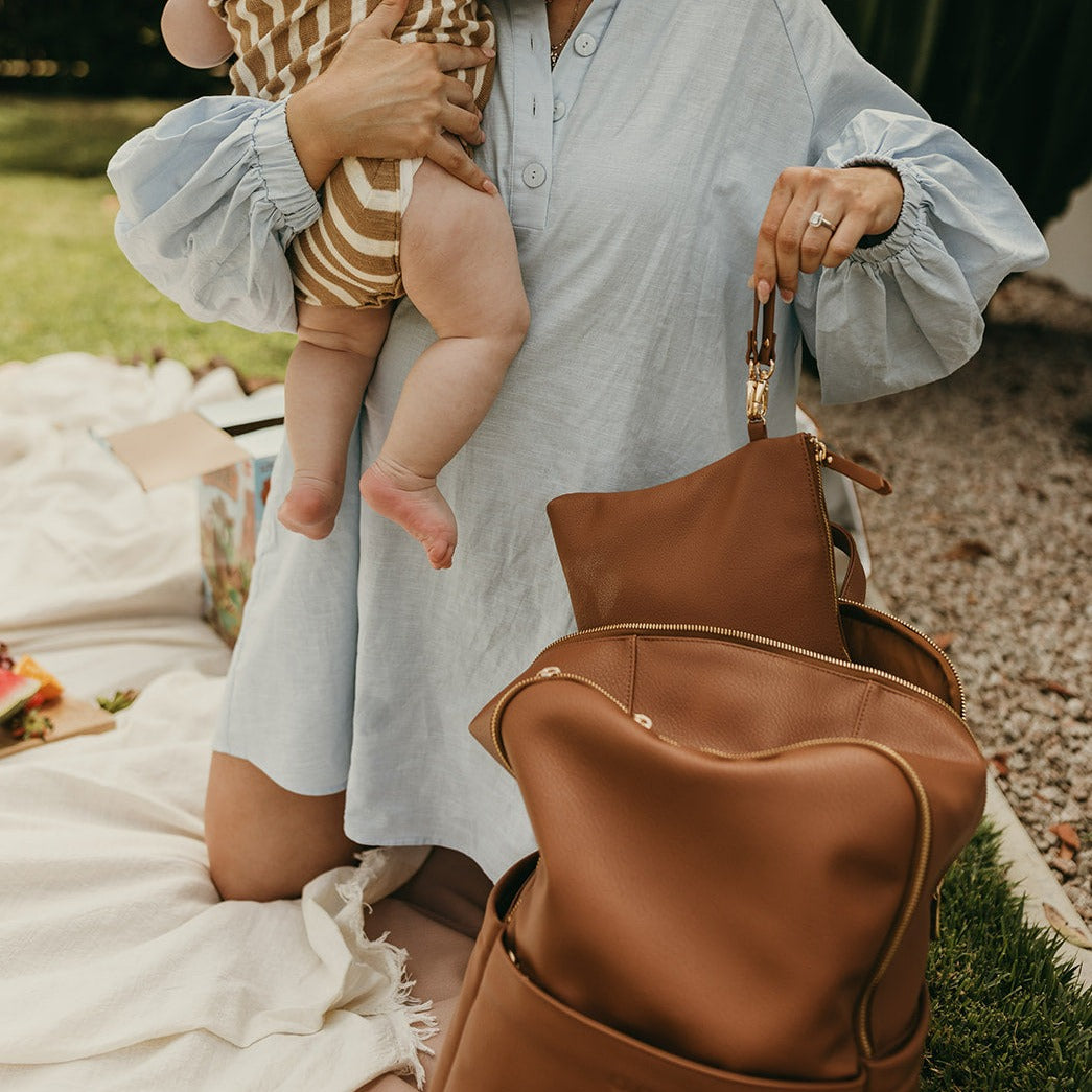 Diaper Changing Pouch - Chestnut Brown Vegan Leather