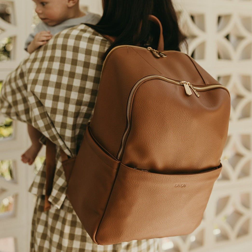 Multitasker Diaper Backpack - Chestnut Brown Vegan Leather