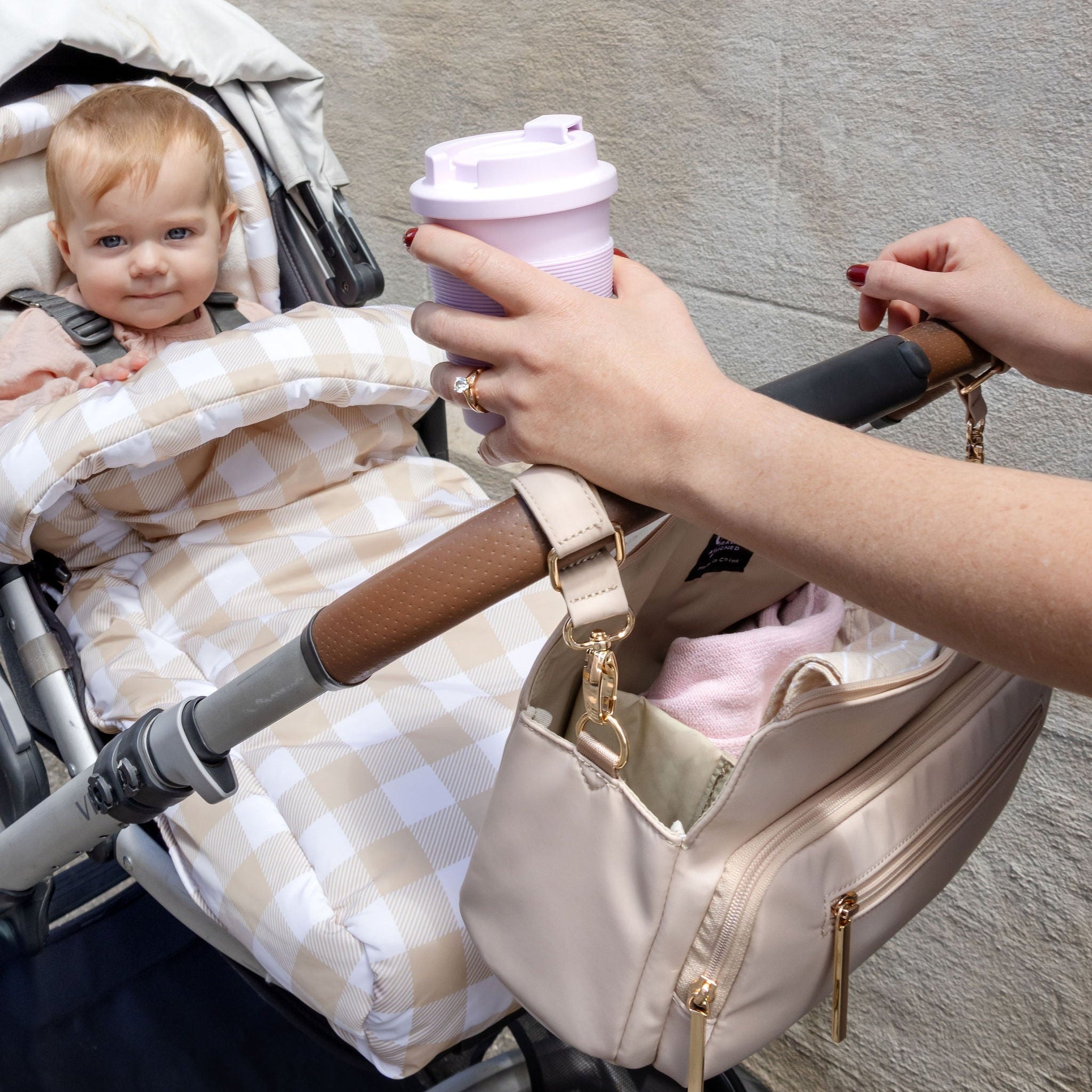 Multitasker Stroller and Pram Organiser/Caddy - Beige Nylon