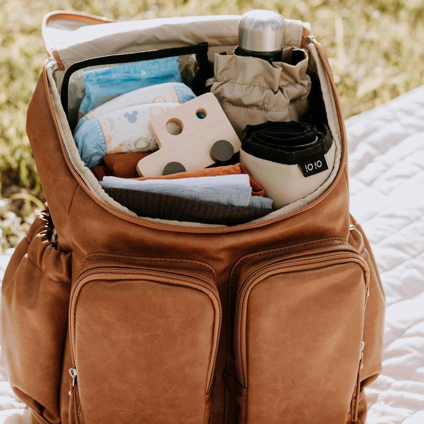 Signature Diaper Backpack - Tan Vegan Leather