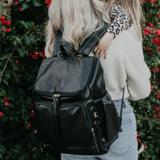 Faux Leather Diaper Backpack - Black