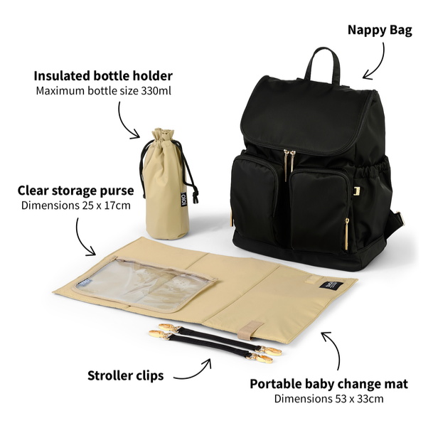 Diaper Backpack - Black Nylon