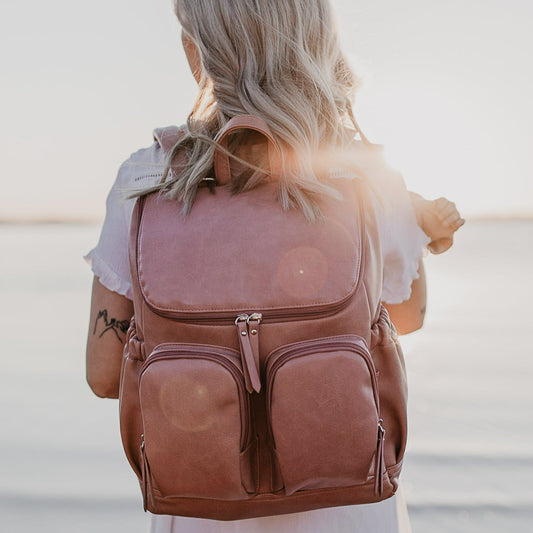 Faux Leather Diaper Backpack - Dusty Rose