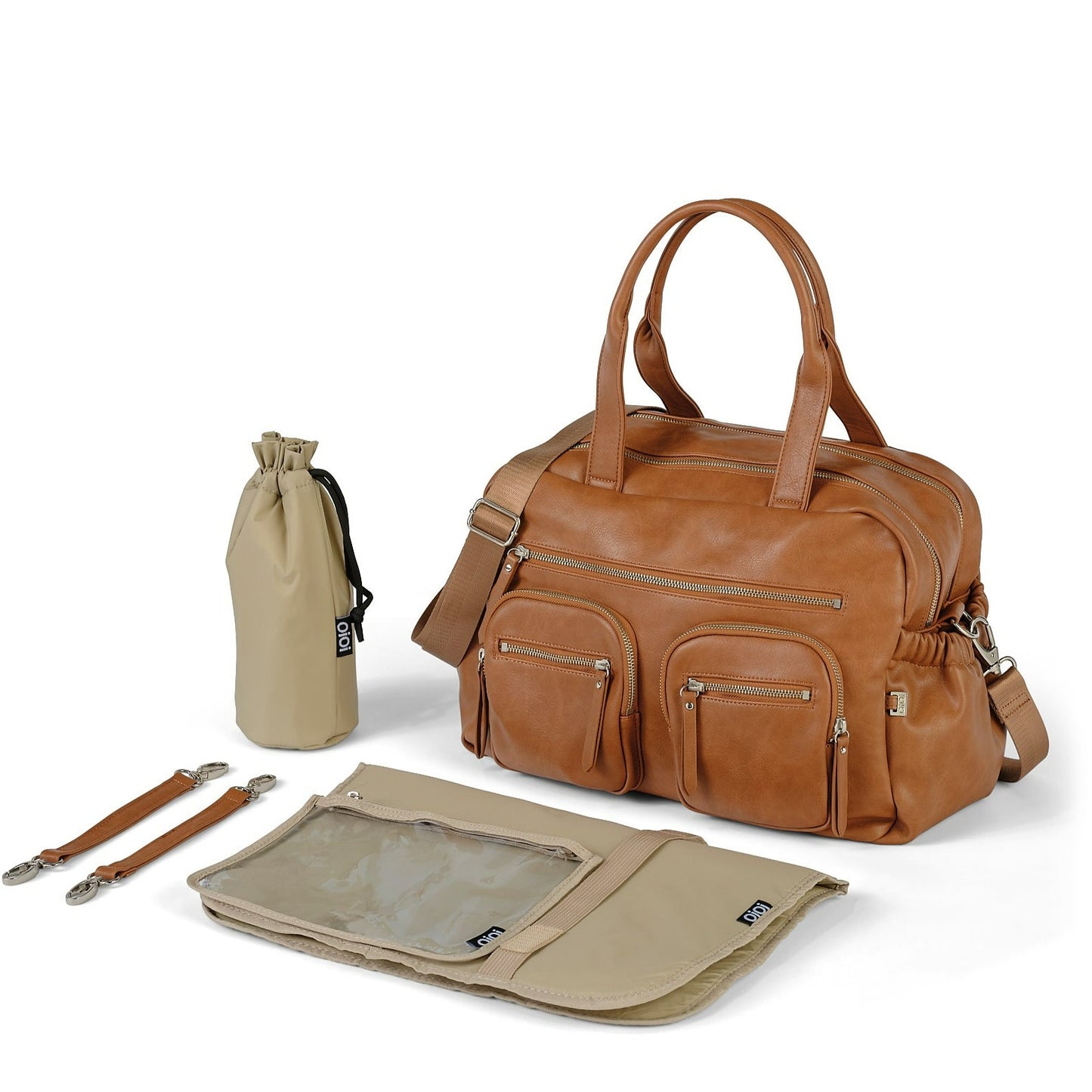 Faux Leather Carry All Diaper Bag - Tan