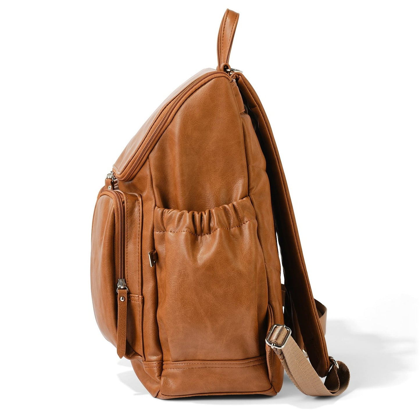Faux Leather Diaper Backpack - Tan