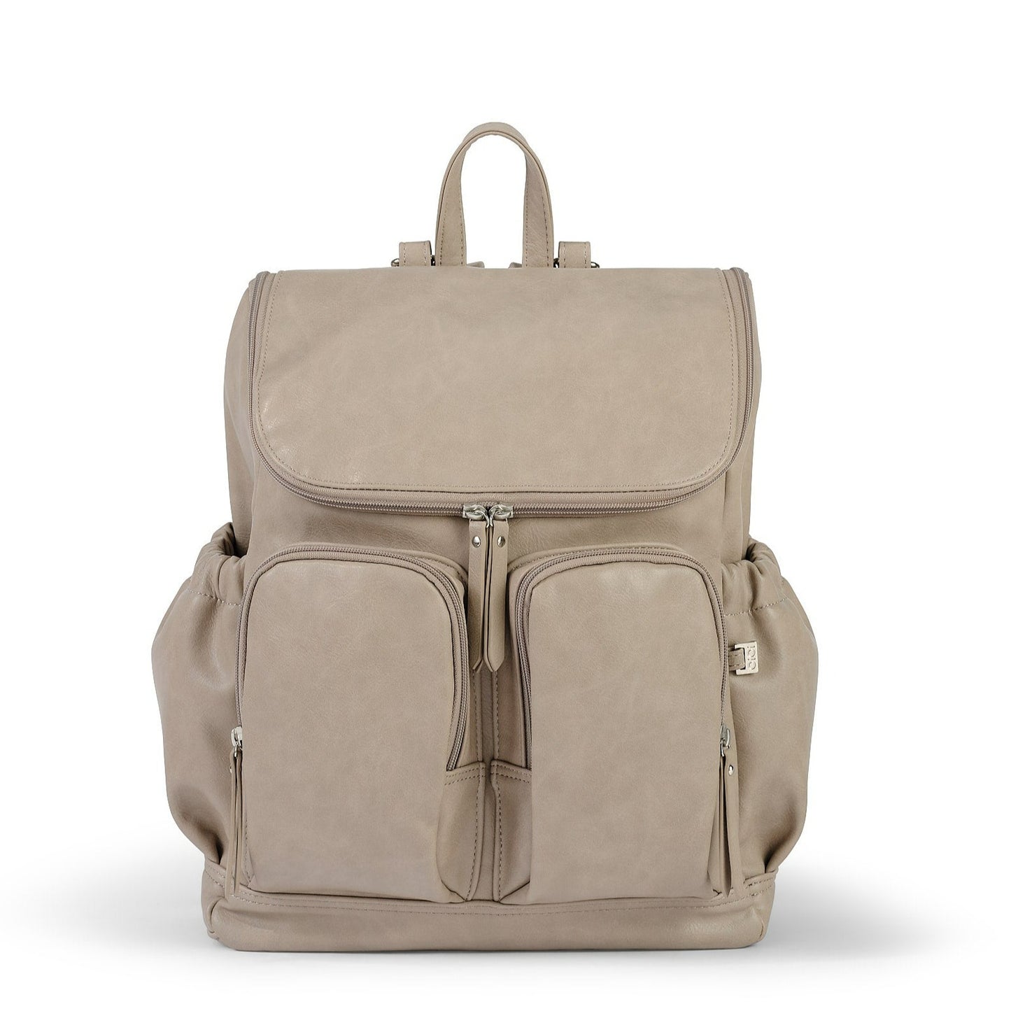 Faux Leather Diaper Backpack - Taupe