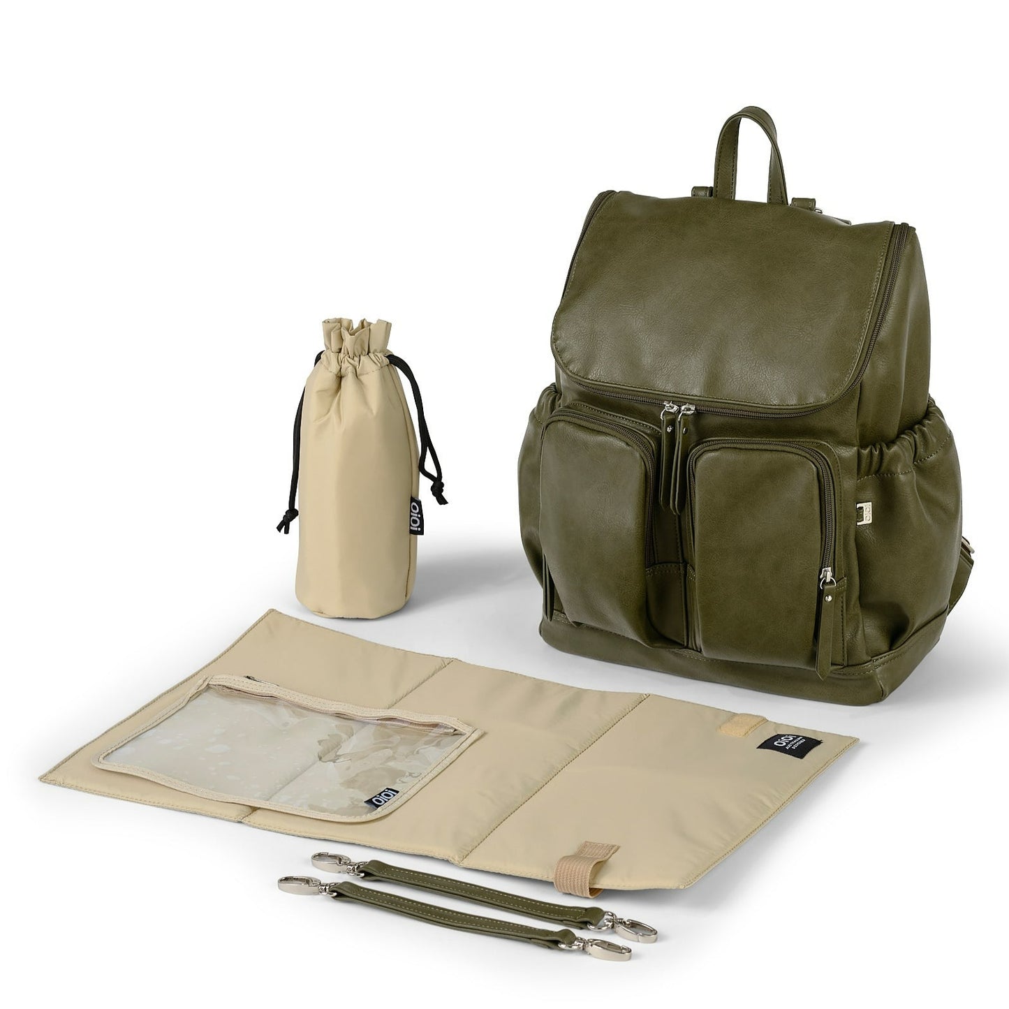 Faux Leather Diaper Backpack - Olive