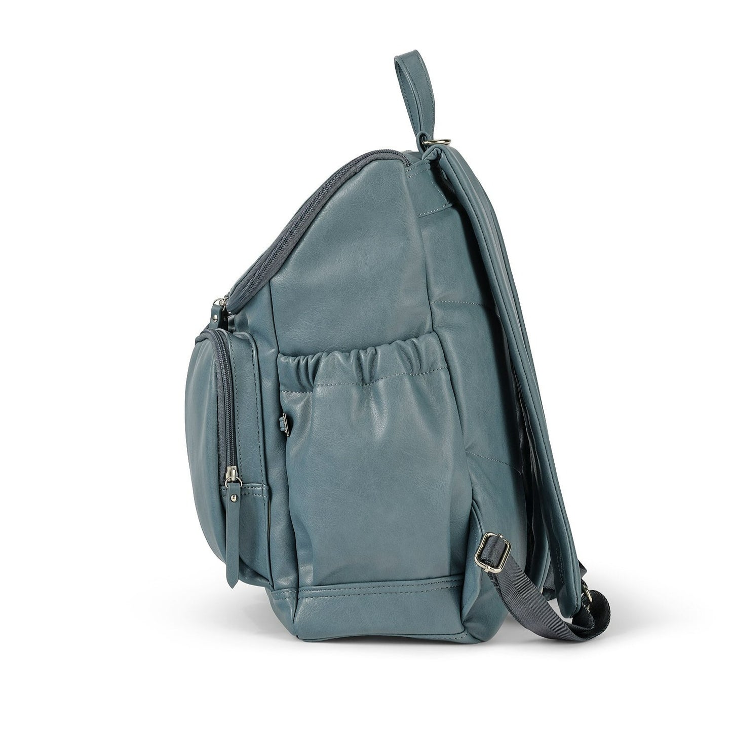 Faux Leather Diaper Backpack - Stone Blue