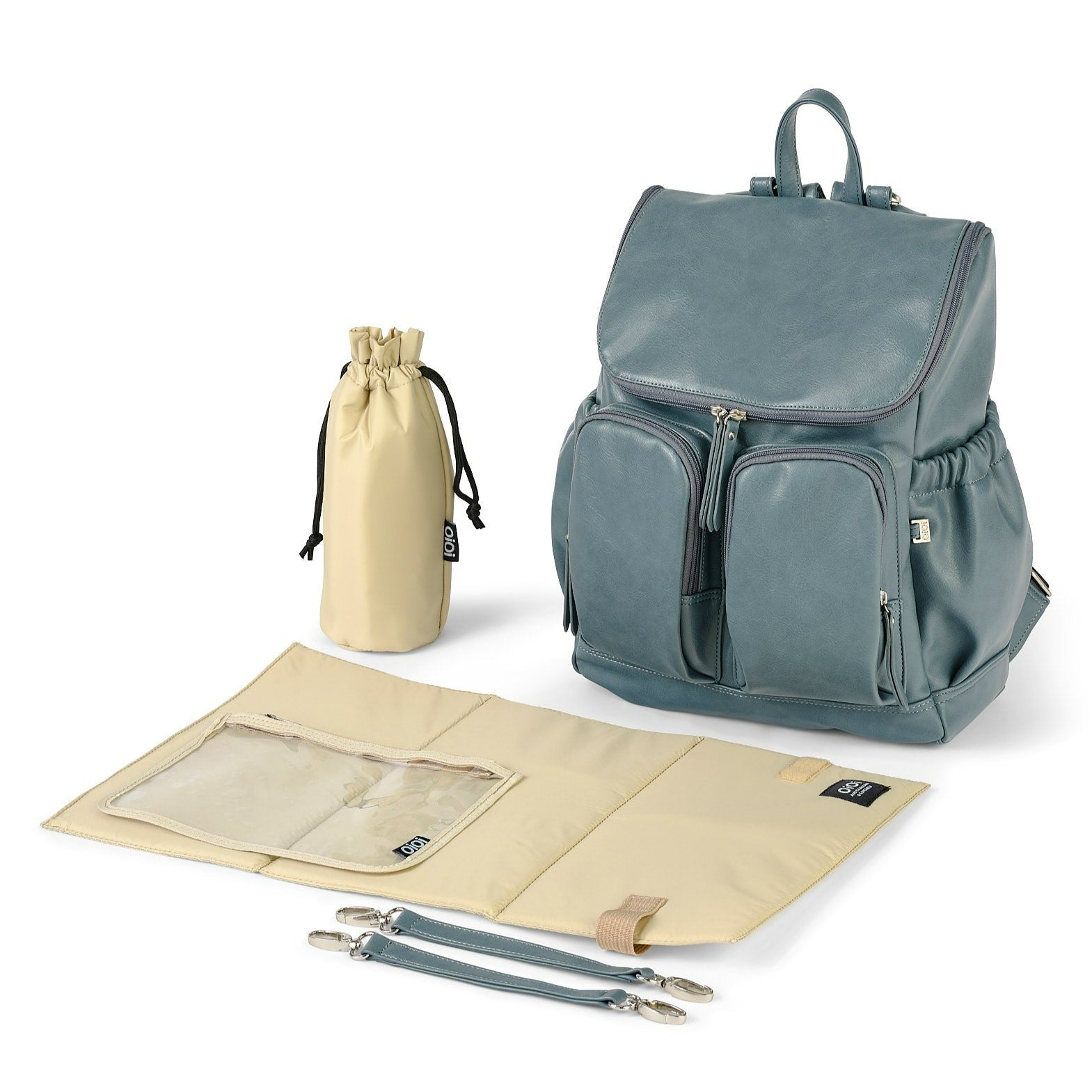 Signature Diaper Backpack Stone Blue Vegan Leather Bubsmamy
