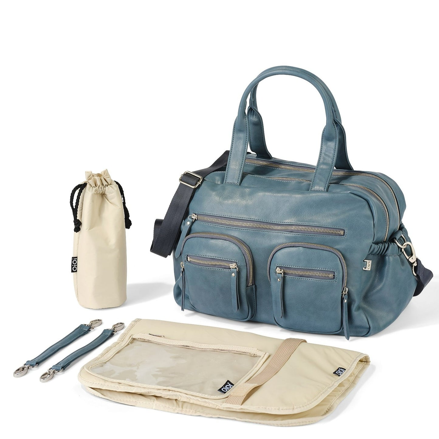 Faux Leather Carry All Diaper Bag - Stone Blue