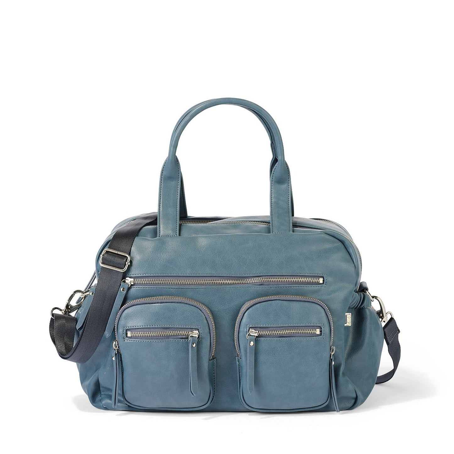 Faux Leather Carry All Diaper Bag - Stone Blue