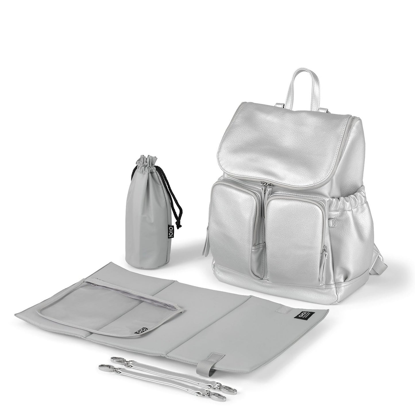 Signature Diaper Backpack - Metallic Silver Dimple Vegan Leather
