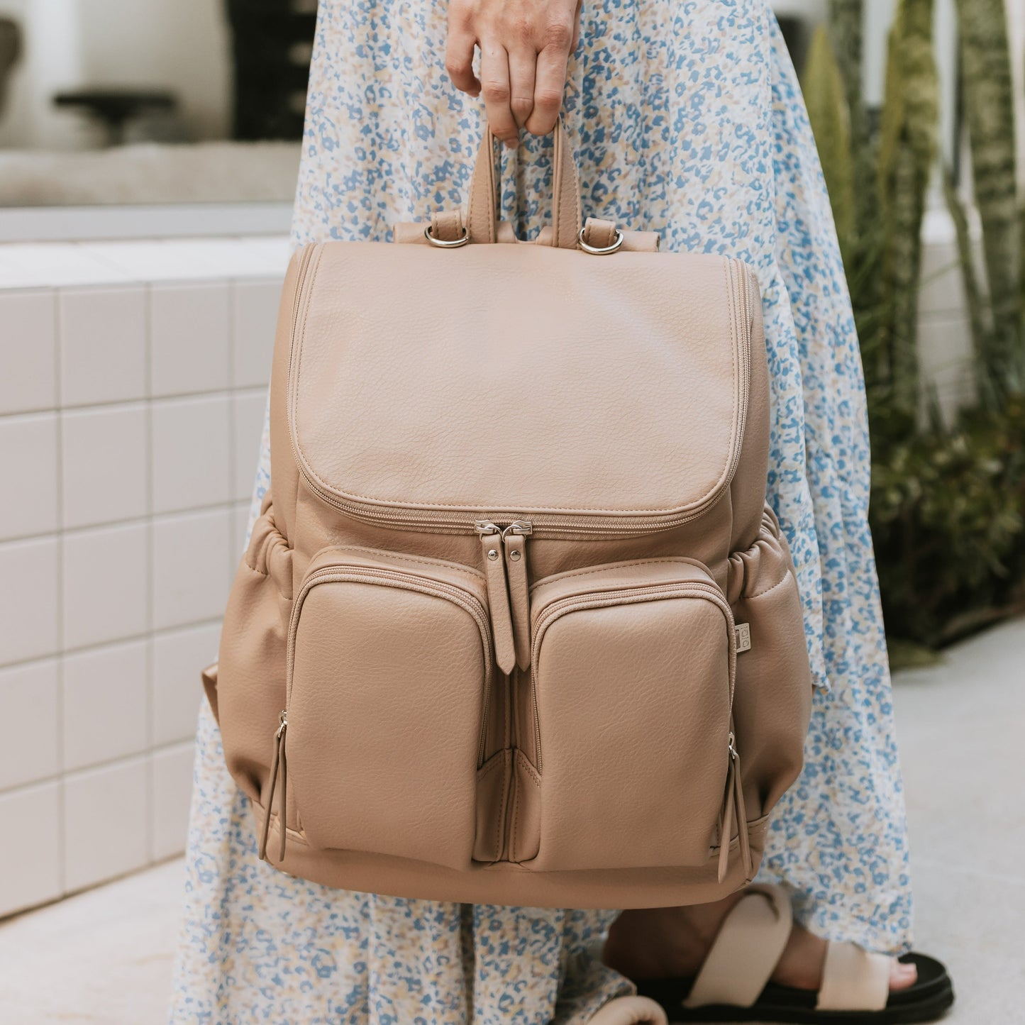 Signature Diaper Backpack - Oat Dimple Vegan Leather