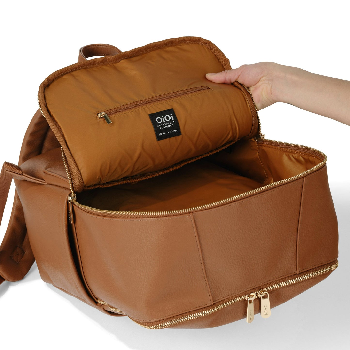 Multitasker Diaper Backpack - Chestnut Brown Vegan Leather