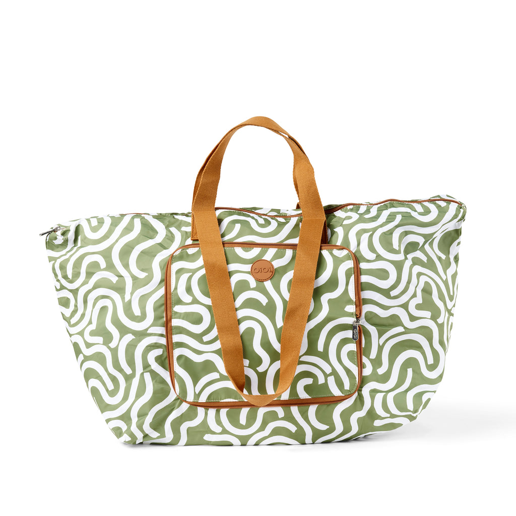 Fold-Up Shopping Tote - Green Squiggle