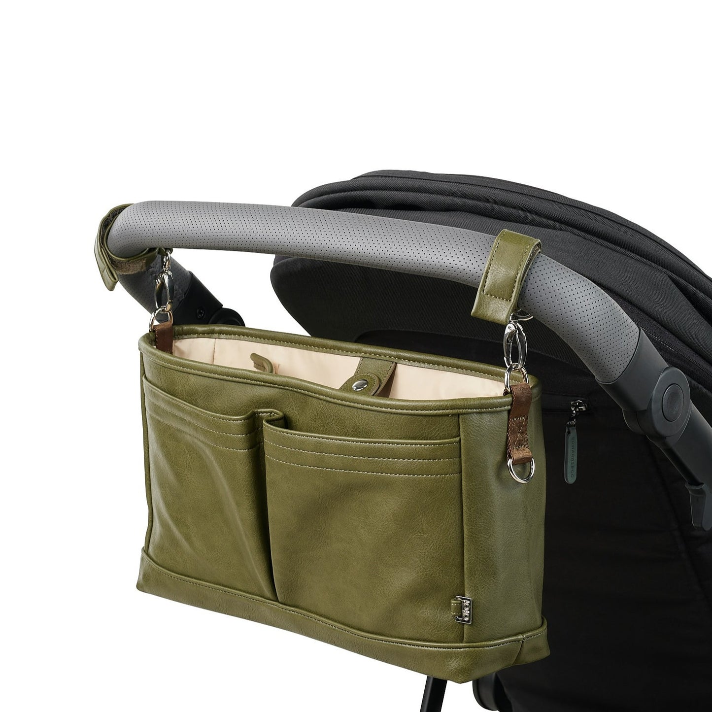 Signature Stroller and Pram Organiser/Caddy - Olive Vegan Leather