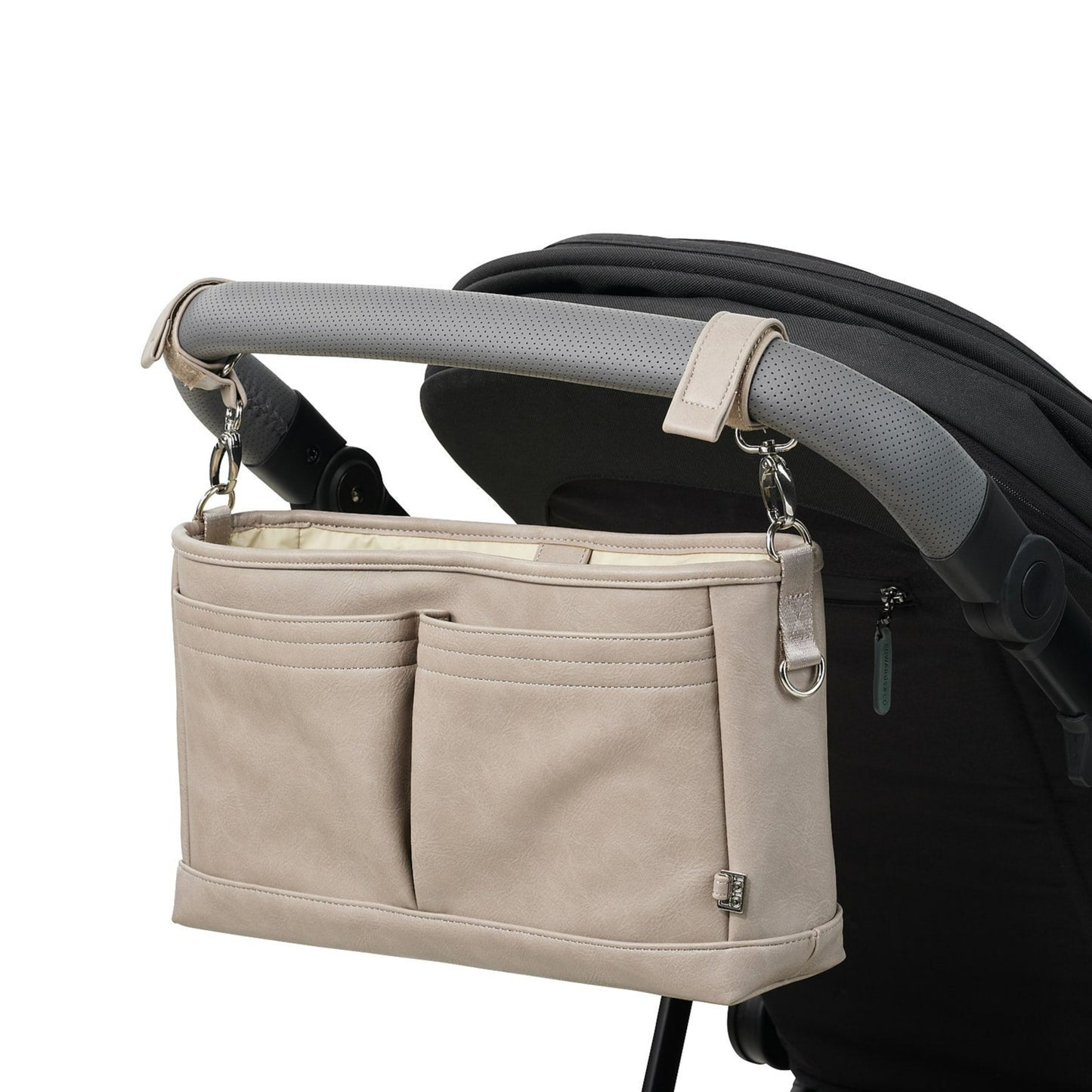 Signature Stroller and Pram Organiser/Caddy - Taupe Vegan Leather