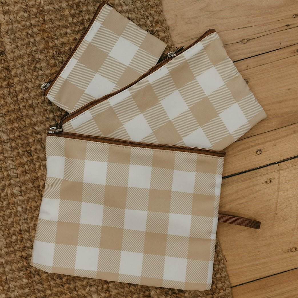 Packing Pouch Trio - Gingham Beige