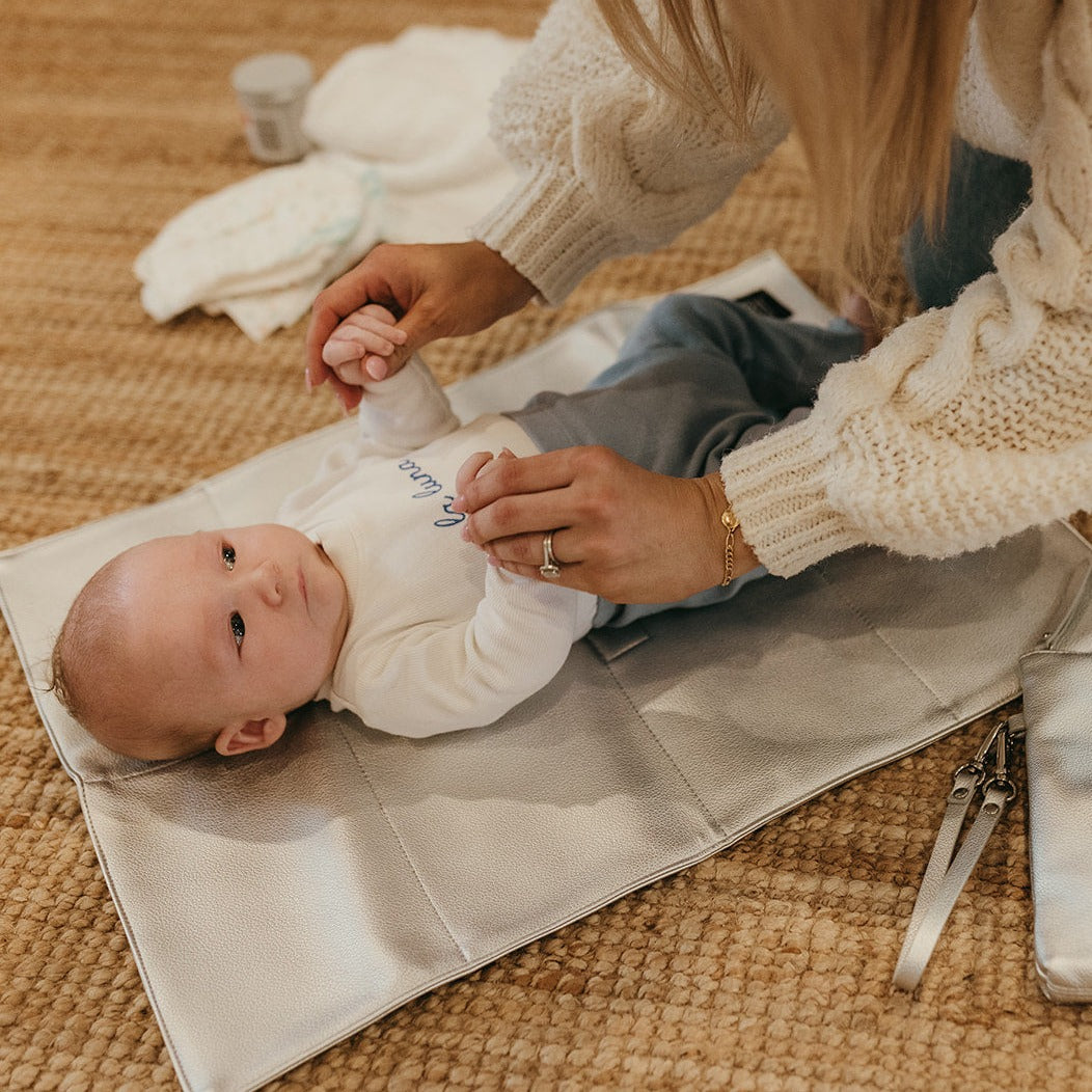 Diaper Changing Pouch - Metallic Silver Vegan Leather