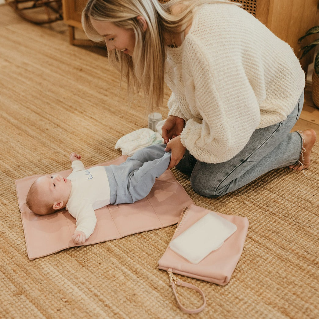 Diaper Changing Pouch - Pink Vegan Leather