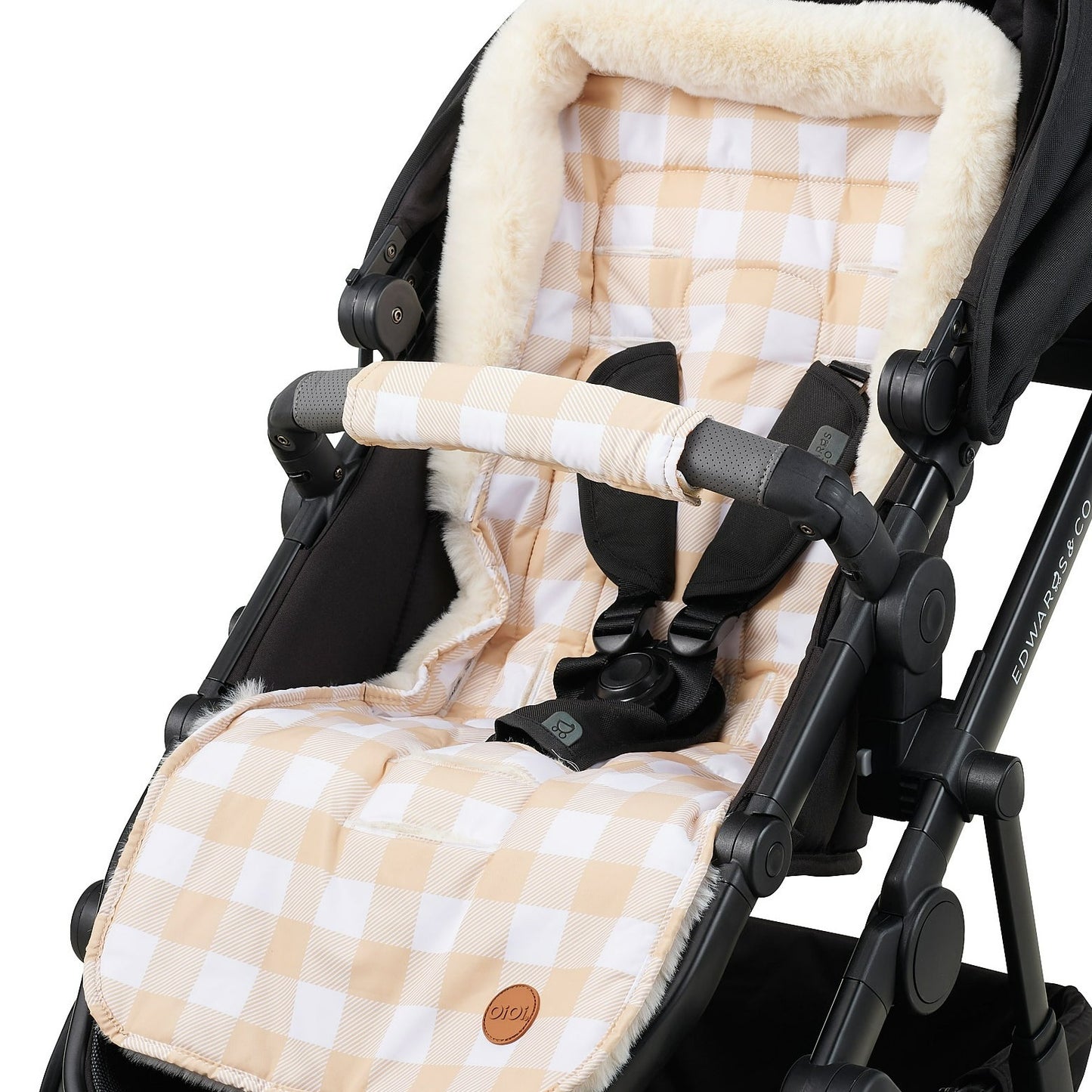 Stroller Strap Cover Set - Beige Gingham/Wildflower