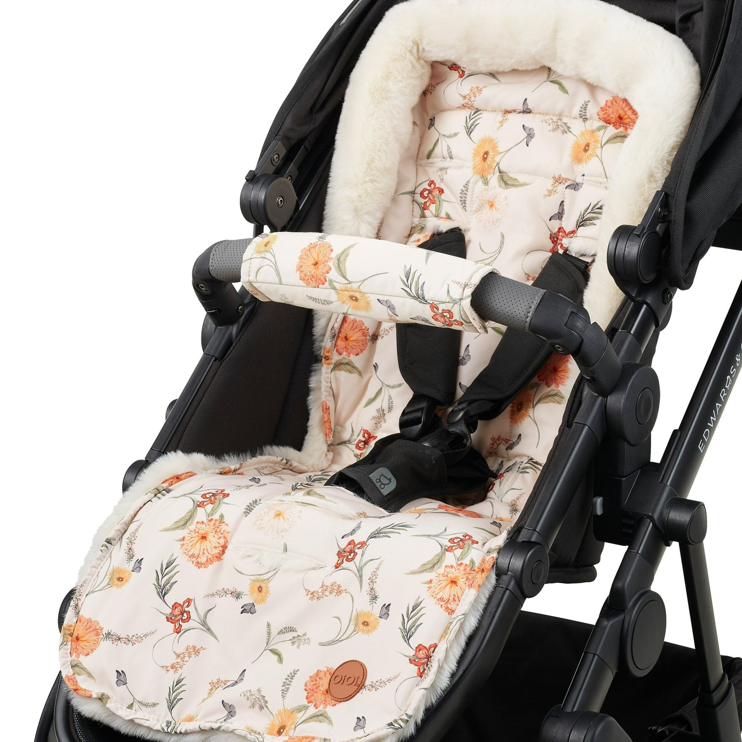 Stroller Strap Cover Set - Beige Gingham/Wildflower