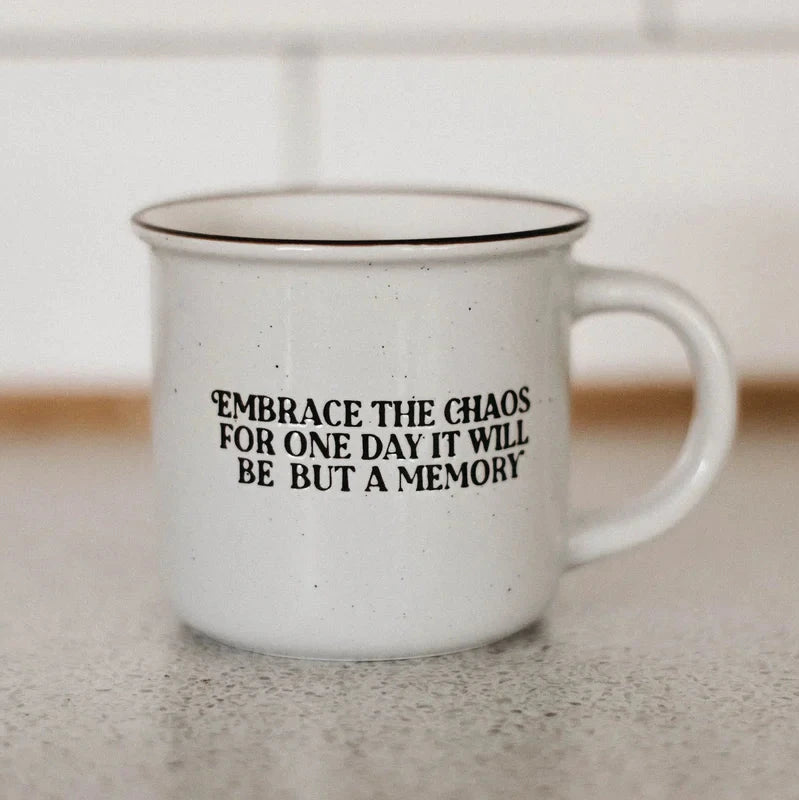 EMBRACE THE CHAOS Speckle Mug