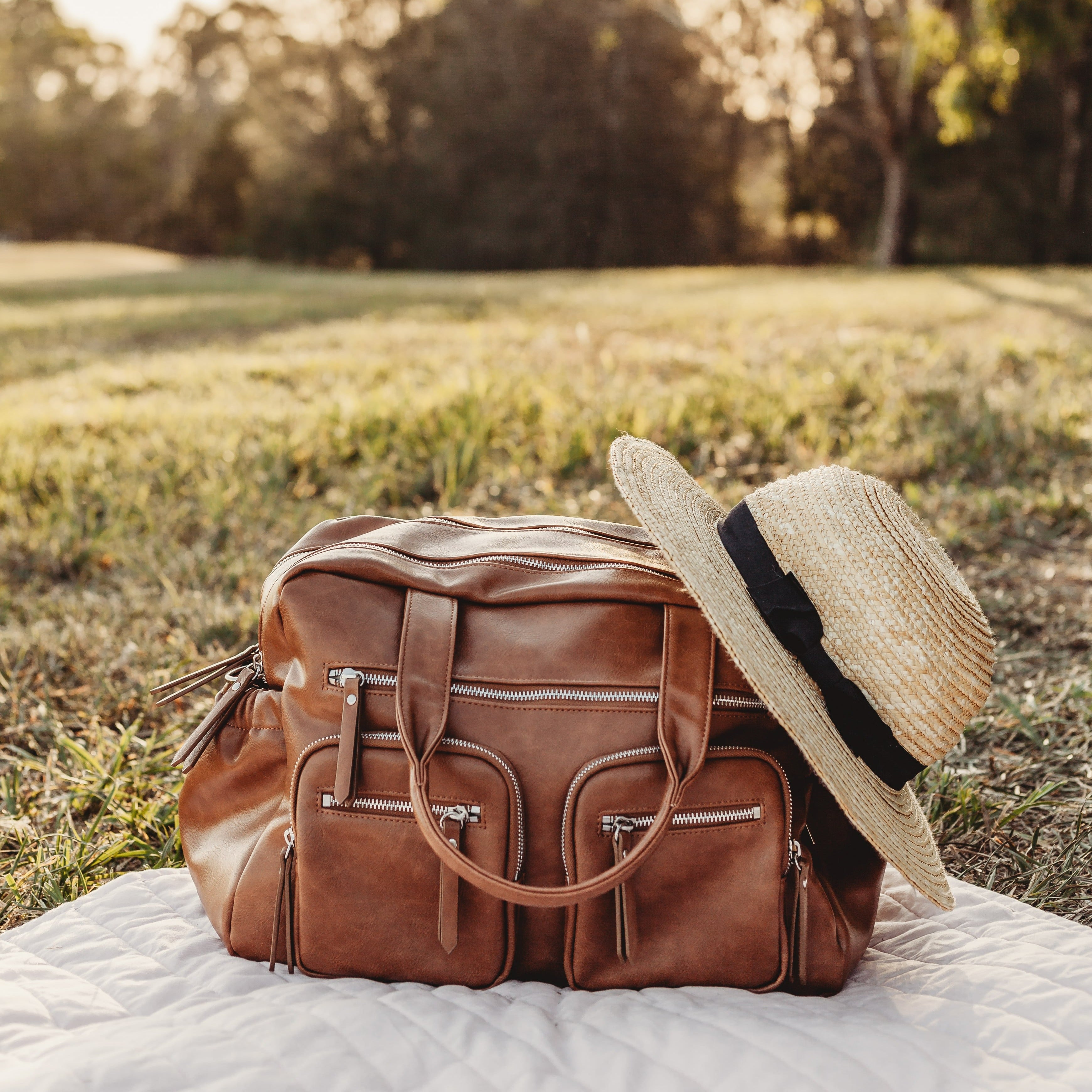 Carry All Diaper Bag - Tan Vegan Leather