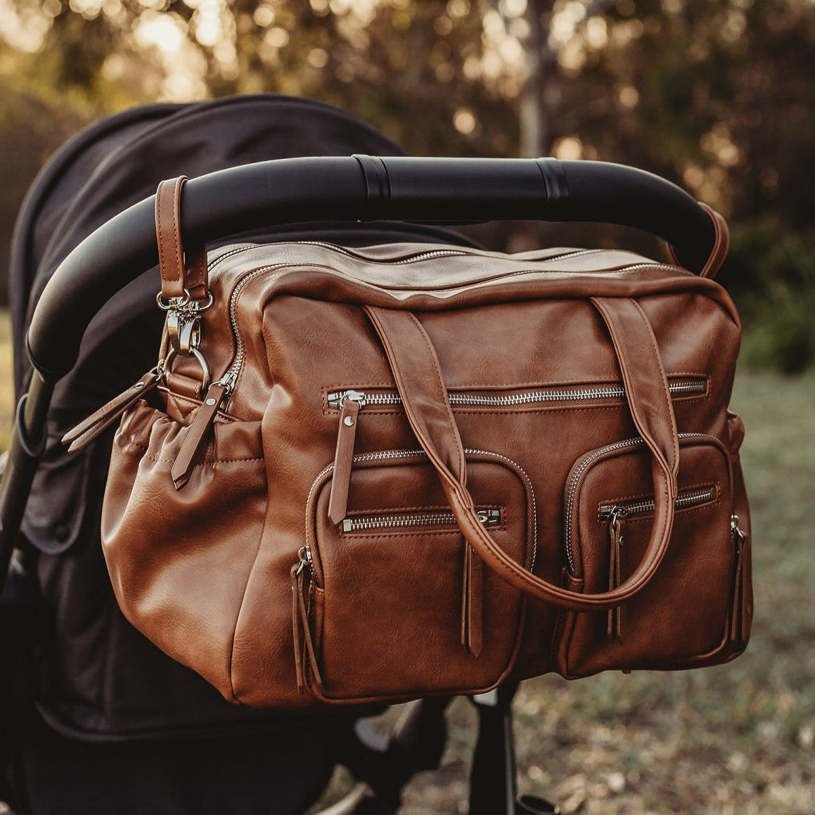 Carry All Diaper Bag - Tan Vegan Leather