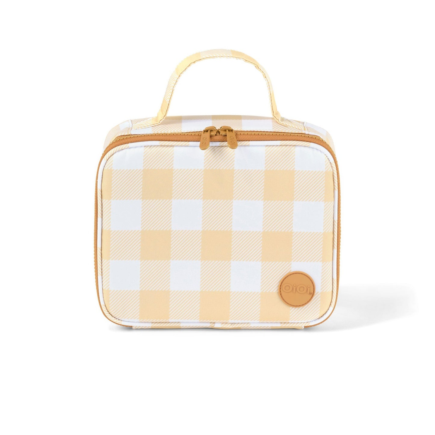 Beige Gingham print insulated mini lunch bag