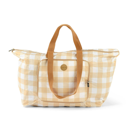 Fold-Up Shopping Tote - Beige Gingham