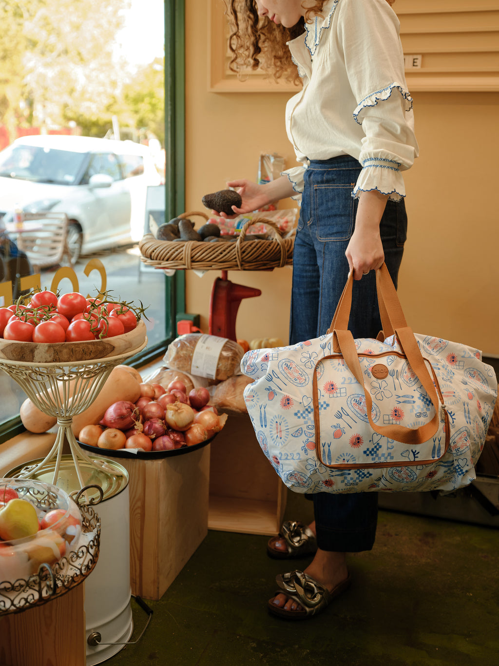Fold-Up Shopping Tote - Mediterranean