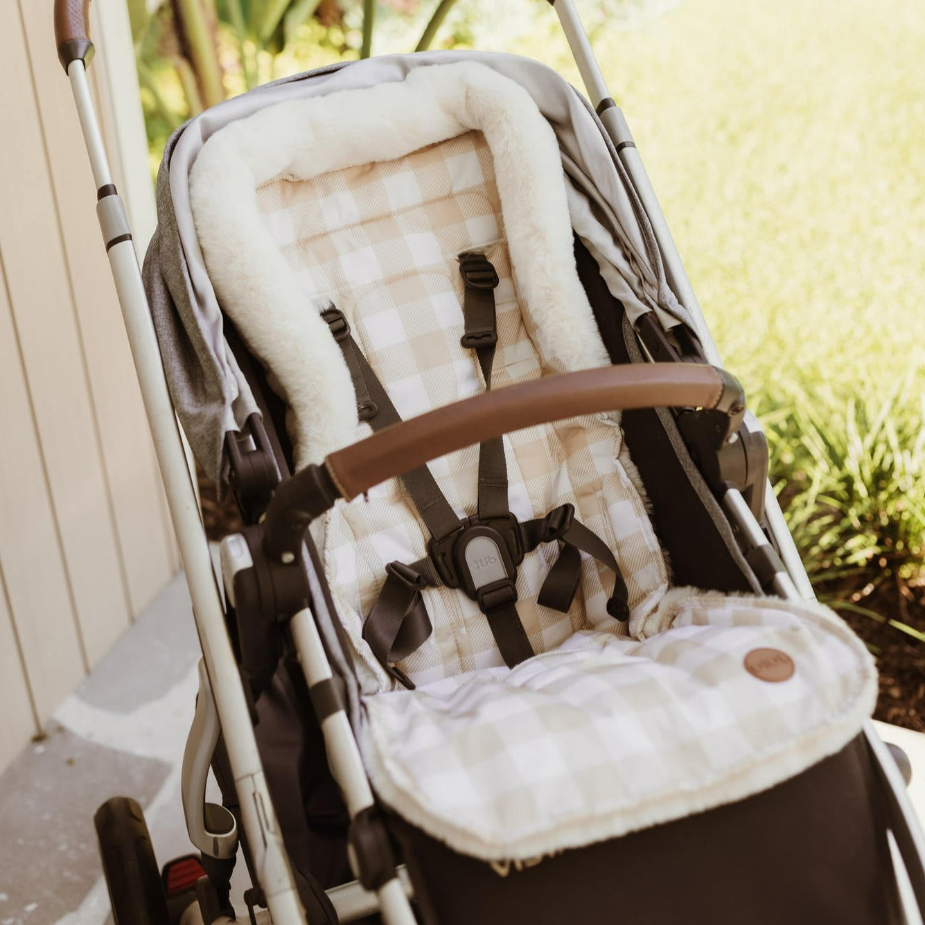 Cozy Fleece Stroller Liner - Beige Gingham