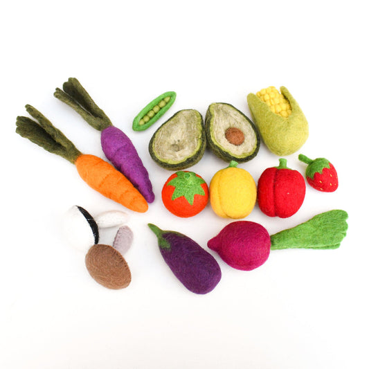 Felt Vegetables and Fruits Set - 14 pieces