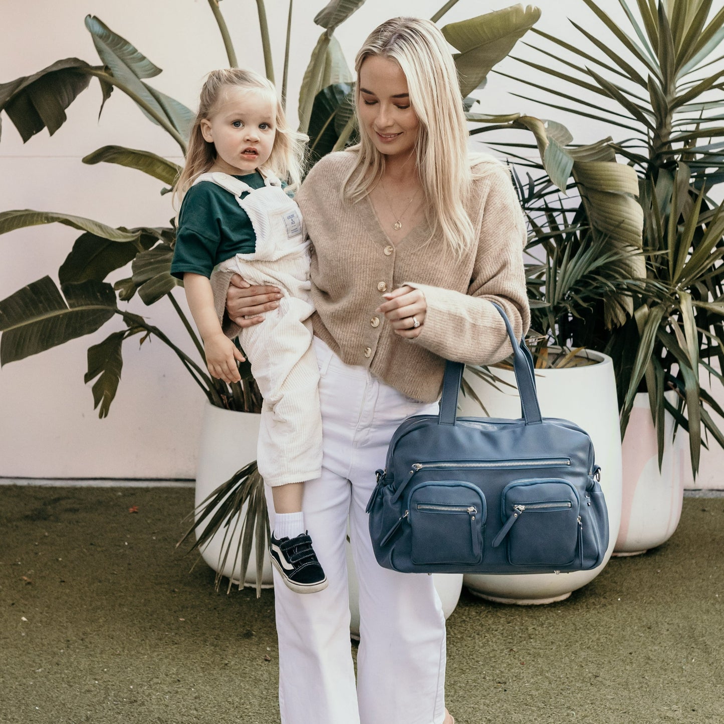 Faux Leather Carry All Diaper Bag - Stone Blue