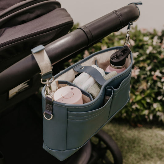 Signature Stroller and Pram Organiser/Caddy - Stone Blue Vegan Leather