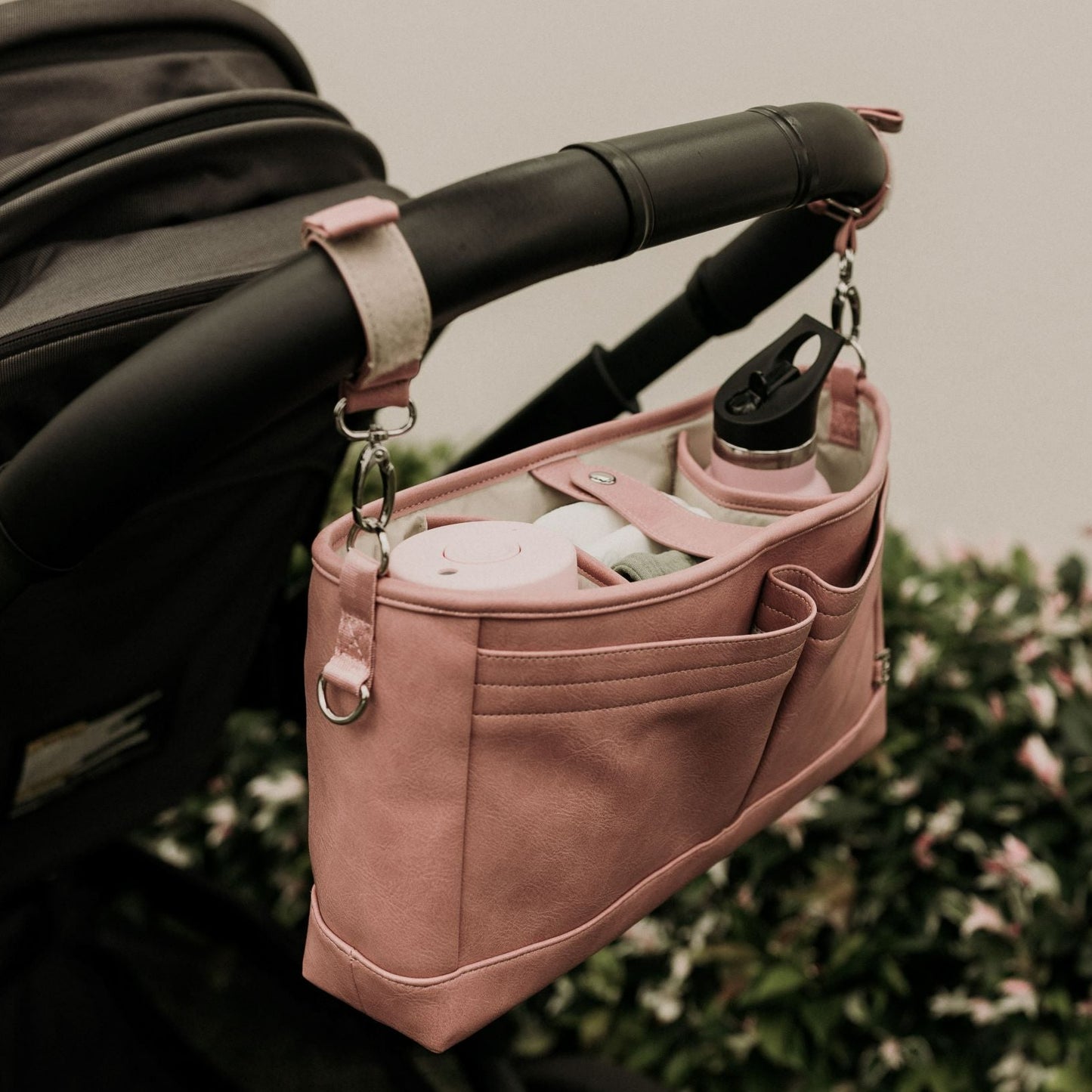 Signature Stroller and Pram Organiser/Caddy - Dusty Rose Vegan Leather