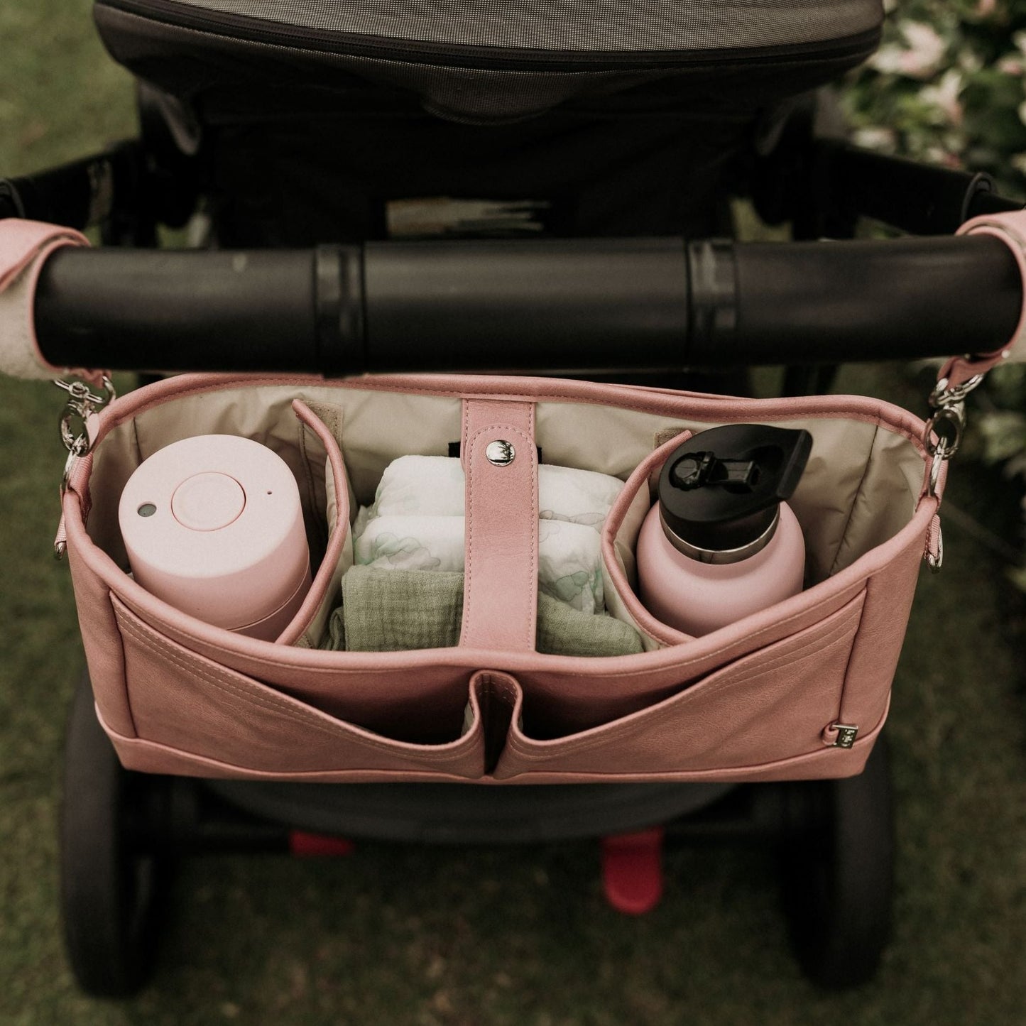 Signature Stroller and Pram Organiser/Caddy - Dusty Rose Vegan Leather